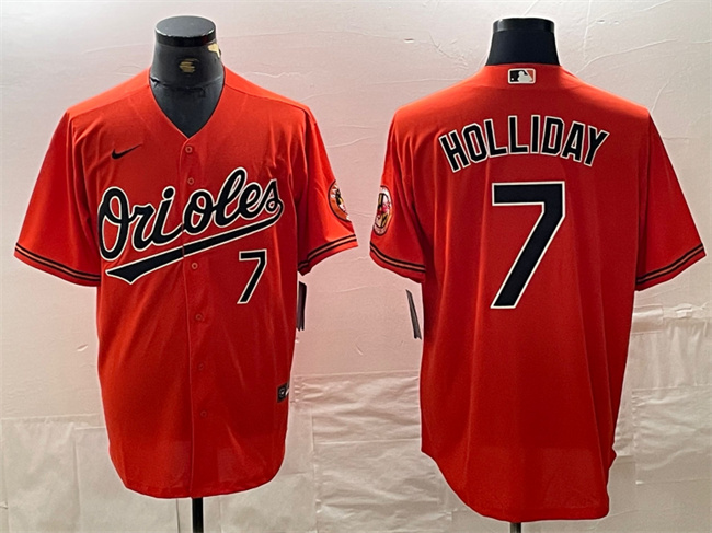 Men's Baltimore Orioles #7 Jackson Holliday Orange With Patch Cool Base Stitched Baseball Jersey